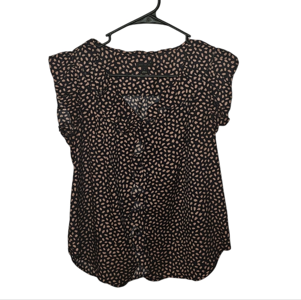 Ann Taylor Blouse-Womens-Small-Black/Pink Specks‎